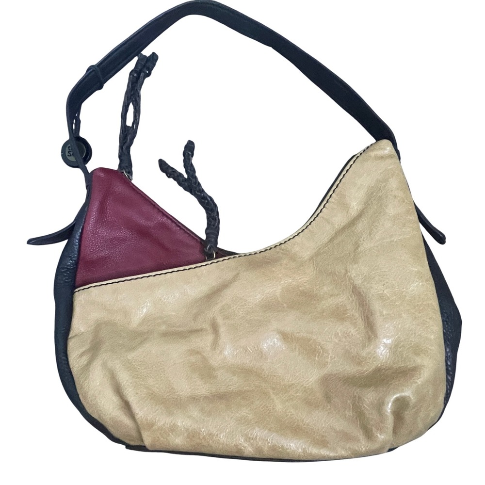 The Sak Colorblock‎ Leather Hobo Shoulder Bag Burgundy Beige Black Braided Strap